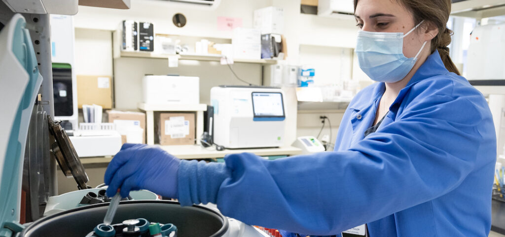 Lab Supervisor Shay Pouliot, MLS (ASCP) at Porter Medical Center in Middlebury, VT.